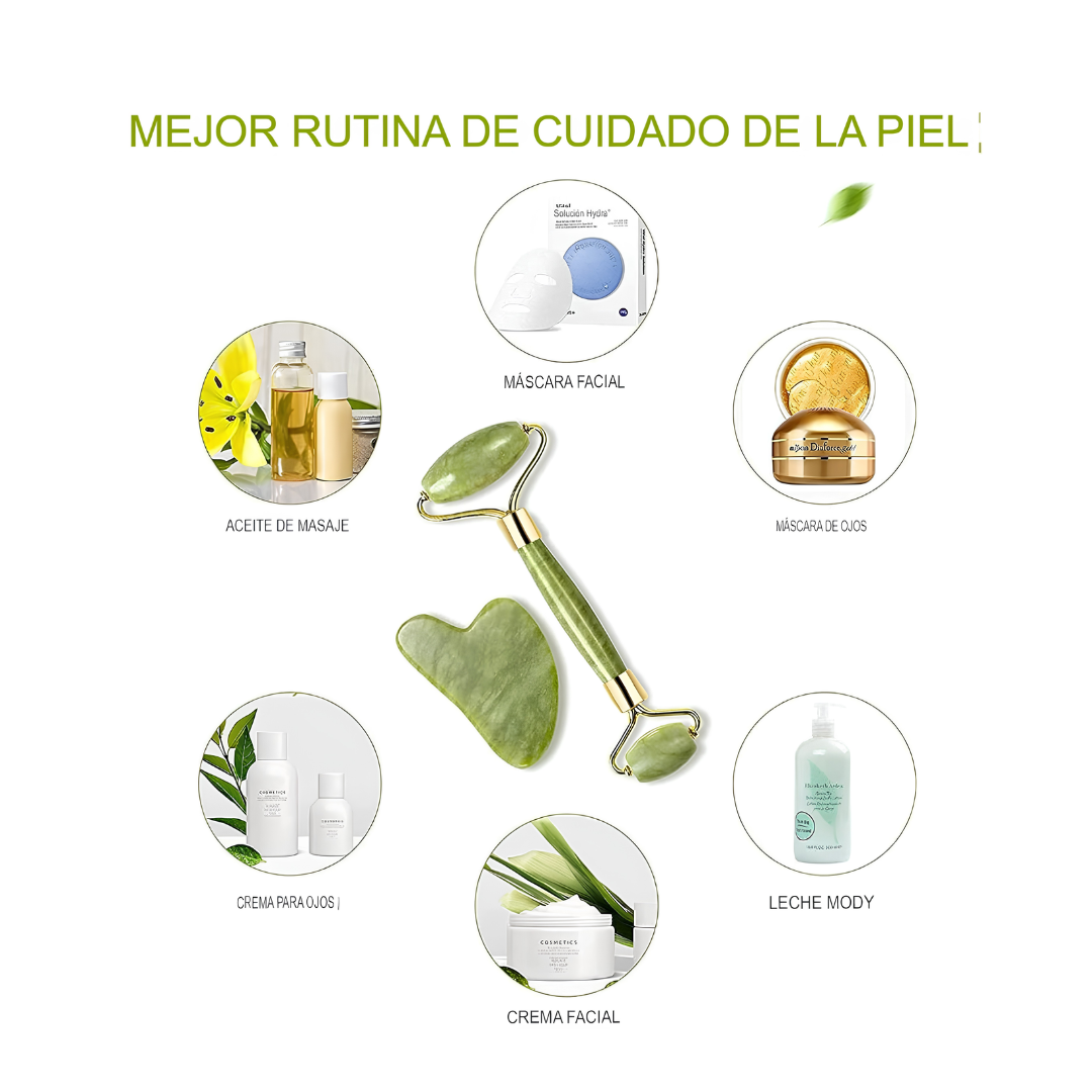 Set Rodillo de Jade + Gua Sha | Masaje Facial Antiedad