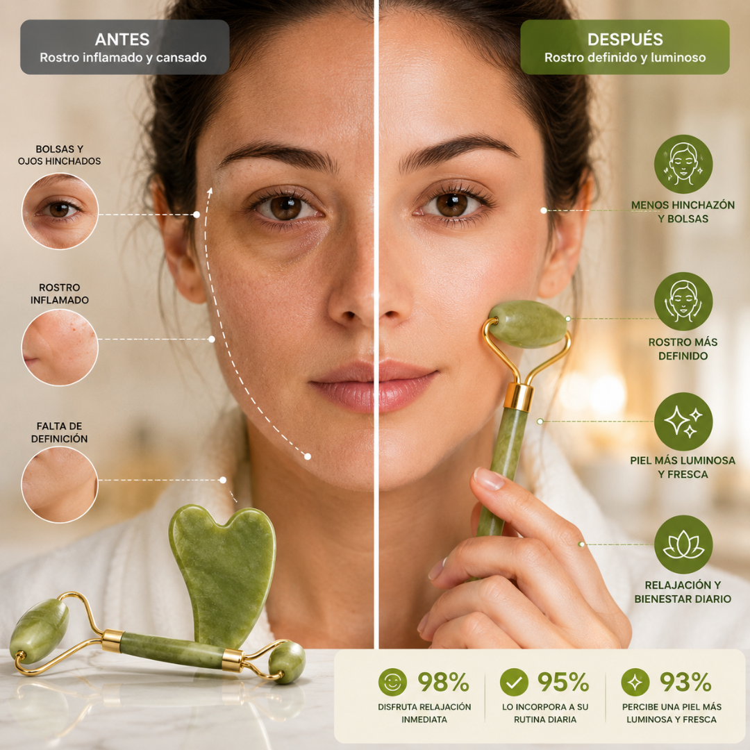 Set Rodillo de Jade + Gua Sha | Masaje Facial Antiedad