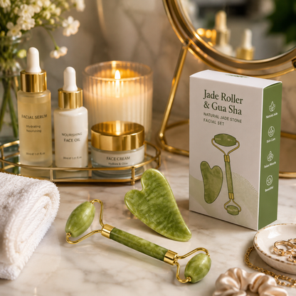 Set Rodillo de Jade + Gua Sha | Masaje Facial Antiedad