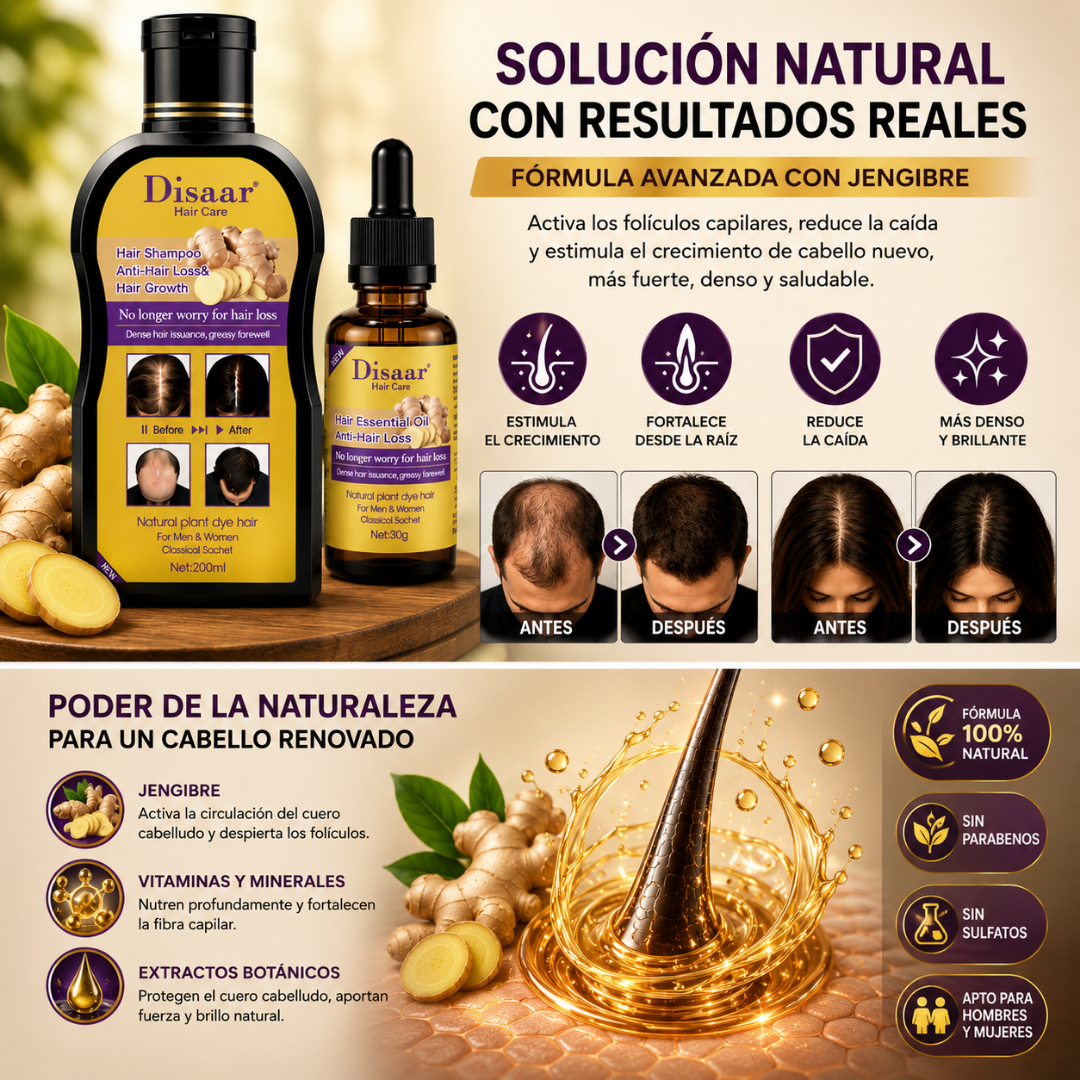 Pack Anticaída + Restauración Capilar | Shampoo y Sérum de Jengibre